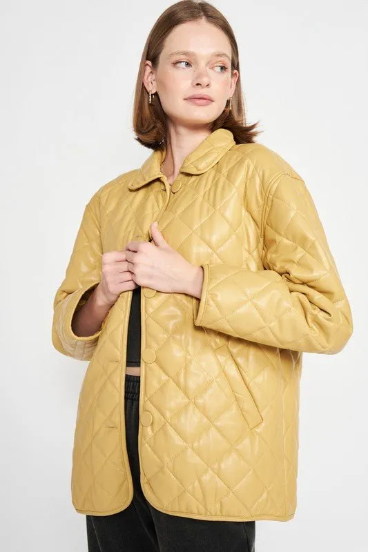 Mustard Quilted Faux Leather Jacket