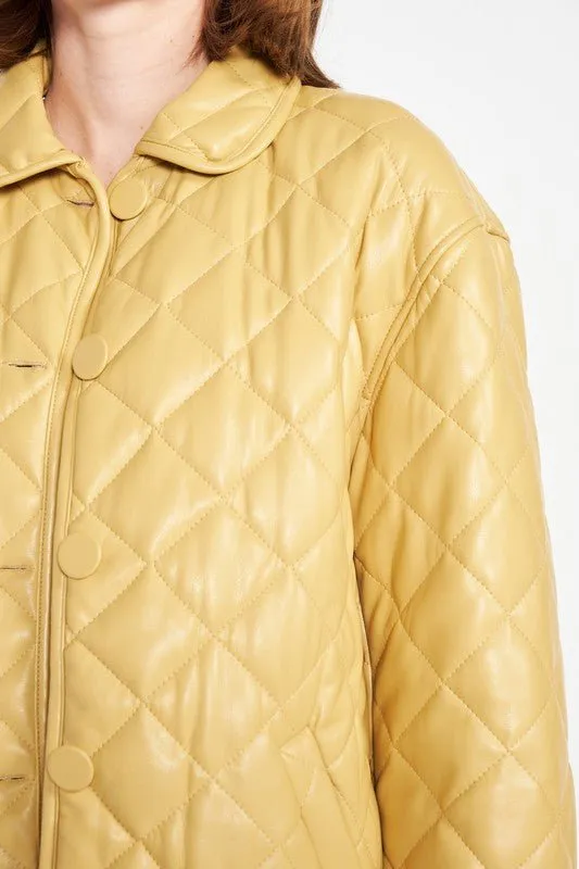 Mustard Quilted Faux Leather Jacket