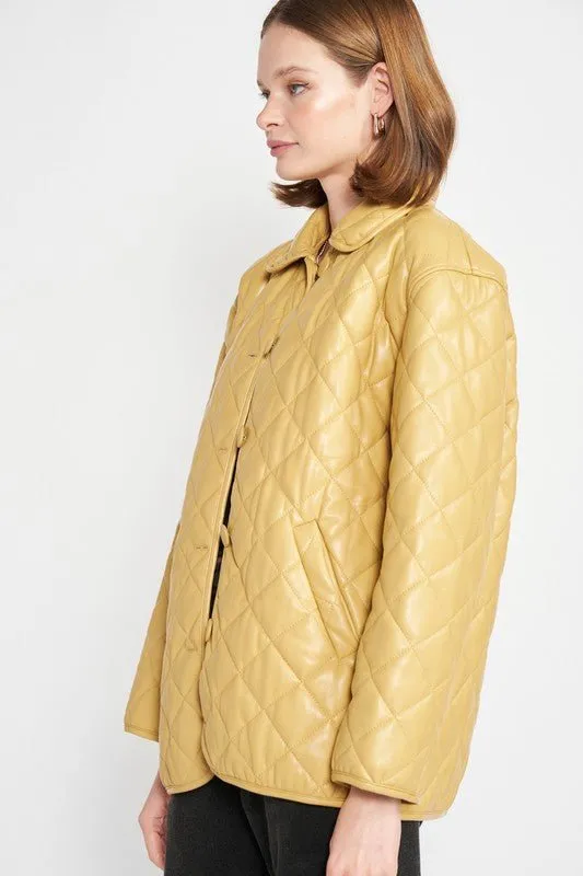 Mustard Quilted Faux Leather Jacket