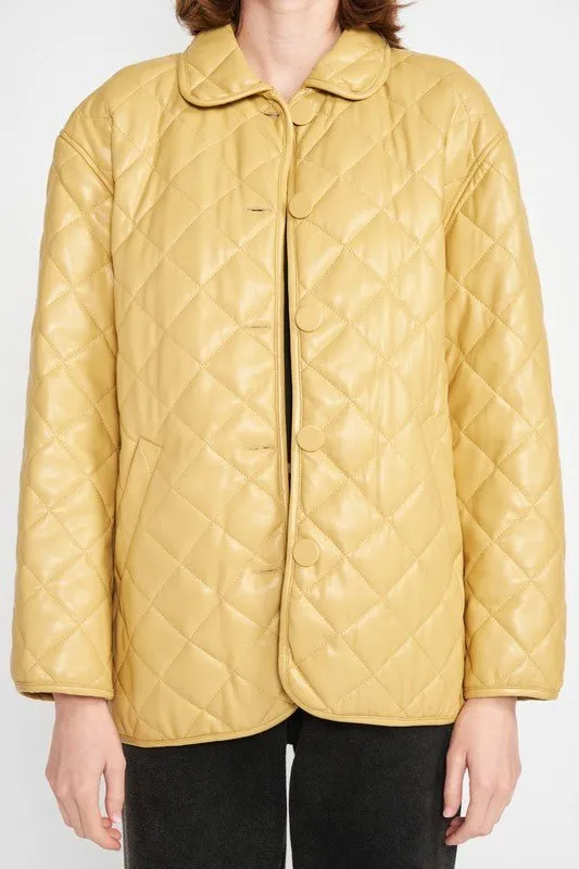 Mustard Quilted Faux Leather Jacket