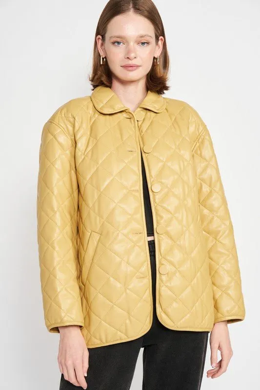 Mustard Quilted Faux Leather Jacket