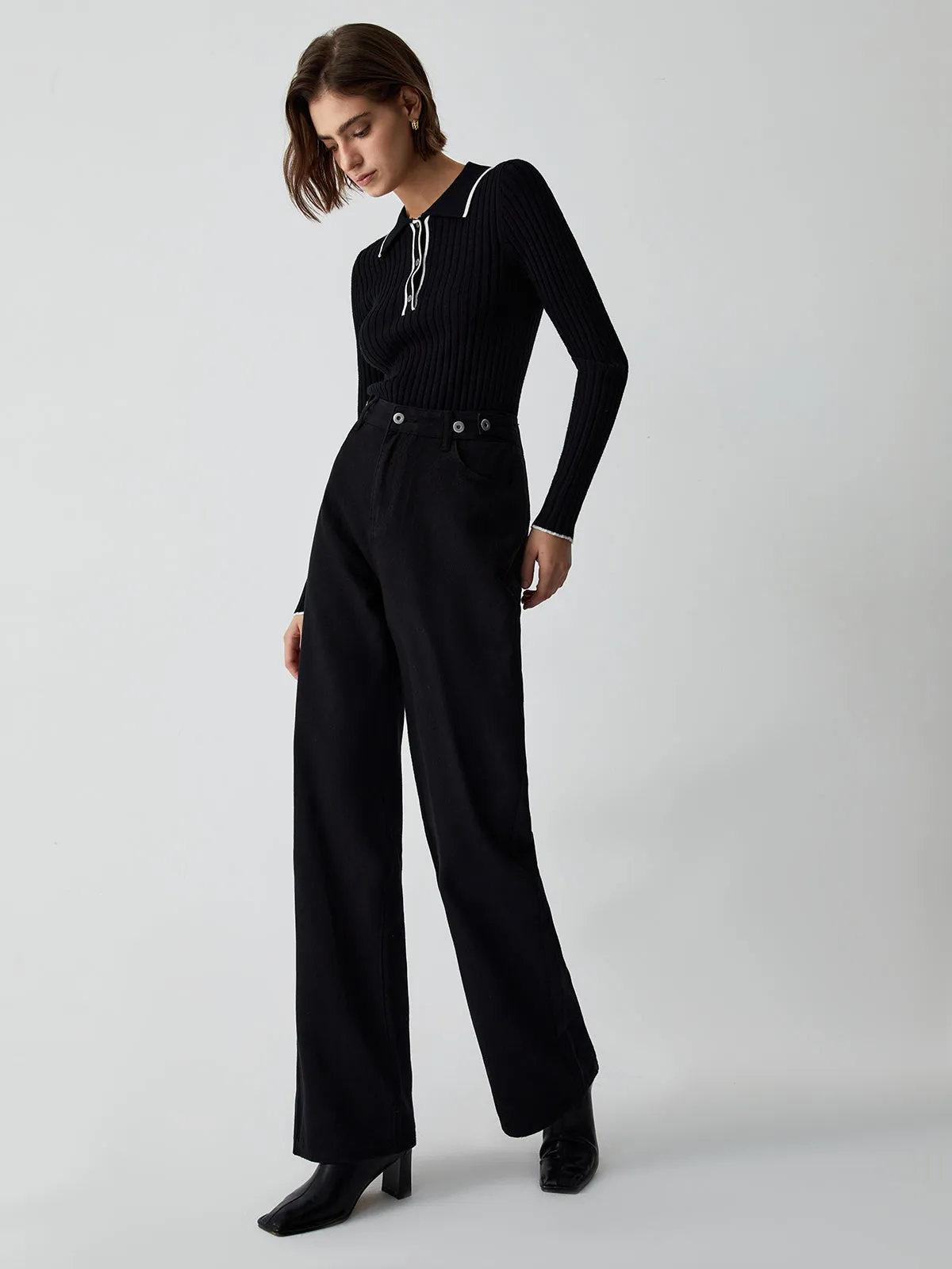 Old Money Aesthetics Trendy Polo Knit Top