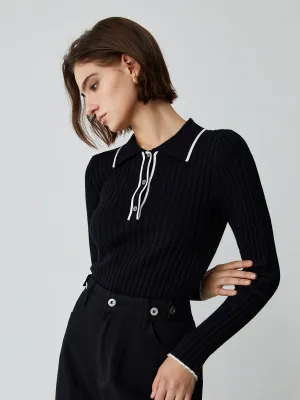 Old Money Aesthetics Trendy Polo Knit Top