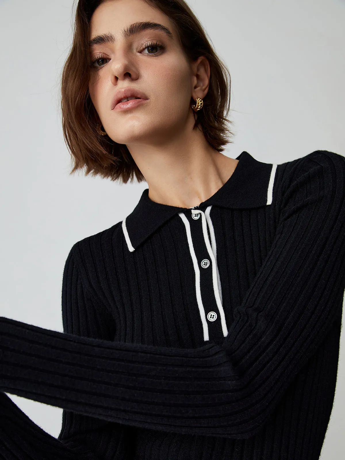 Old Money Aesthetics Trendy Polo Knit Top