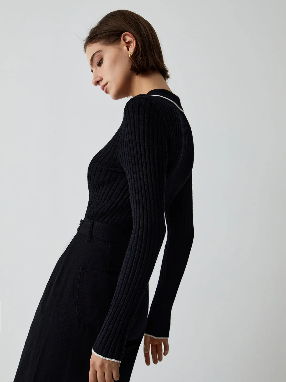 Old Money Aesthetics Trendy Polo Knit Top