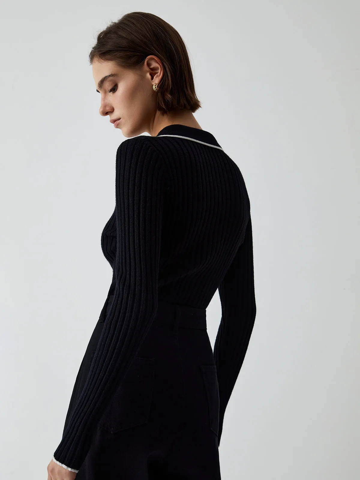 Old Money Aesthetics Trendy Polo Knit Top