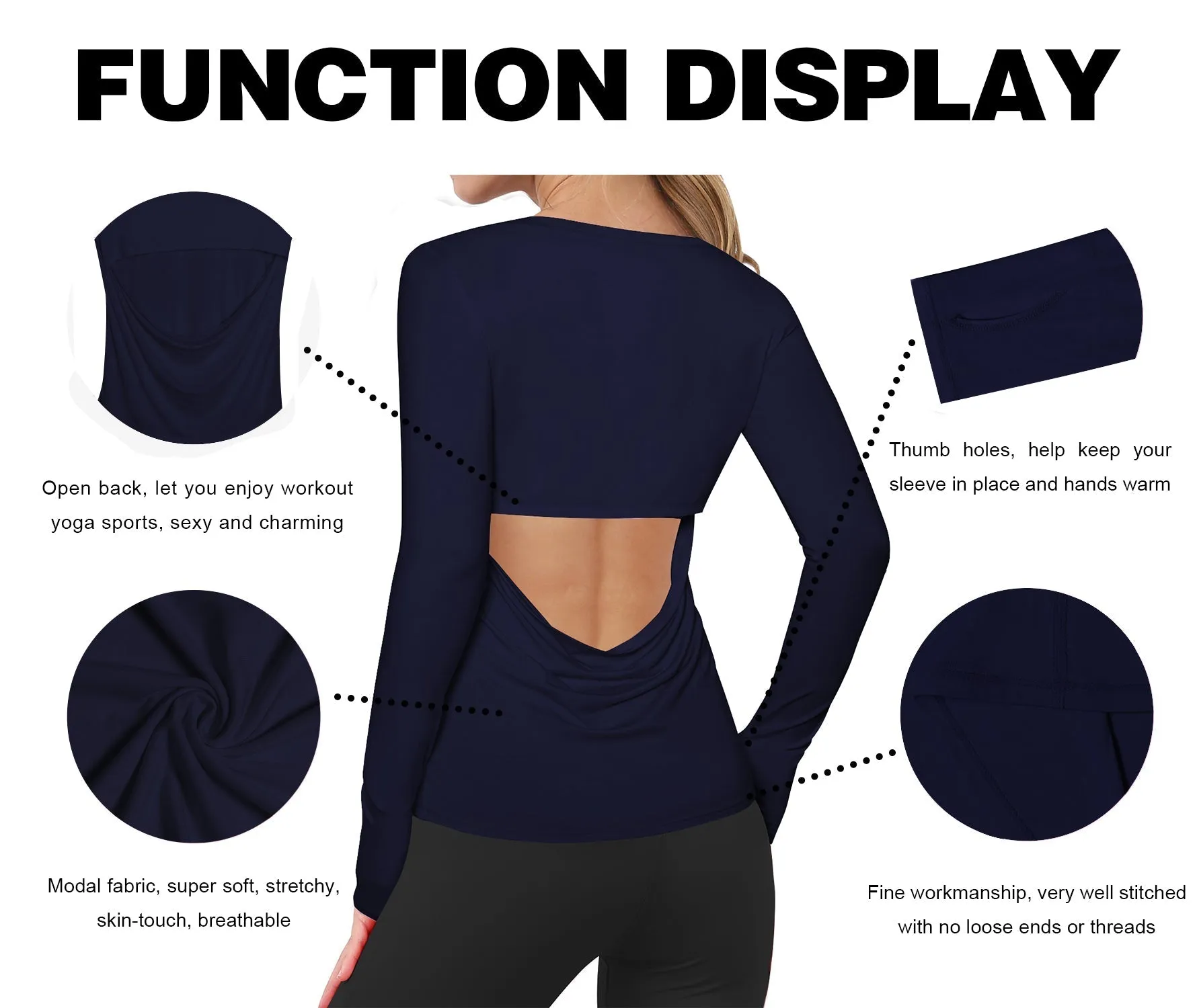 Open Back Long Sleeve Tops darknavy_Plus Size