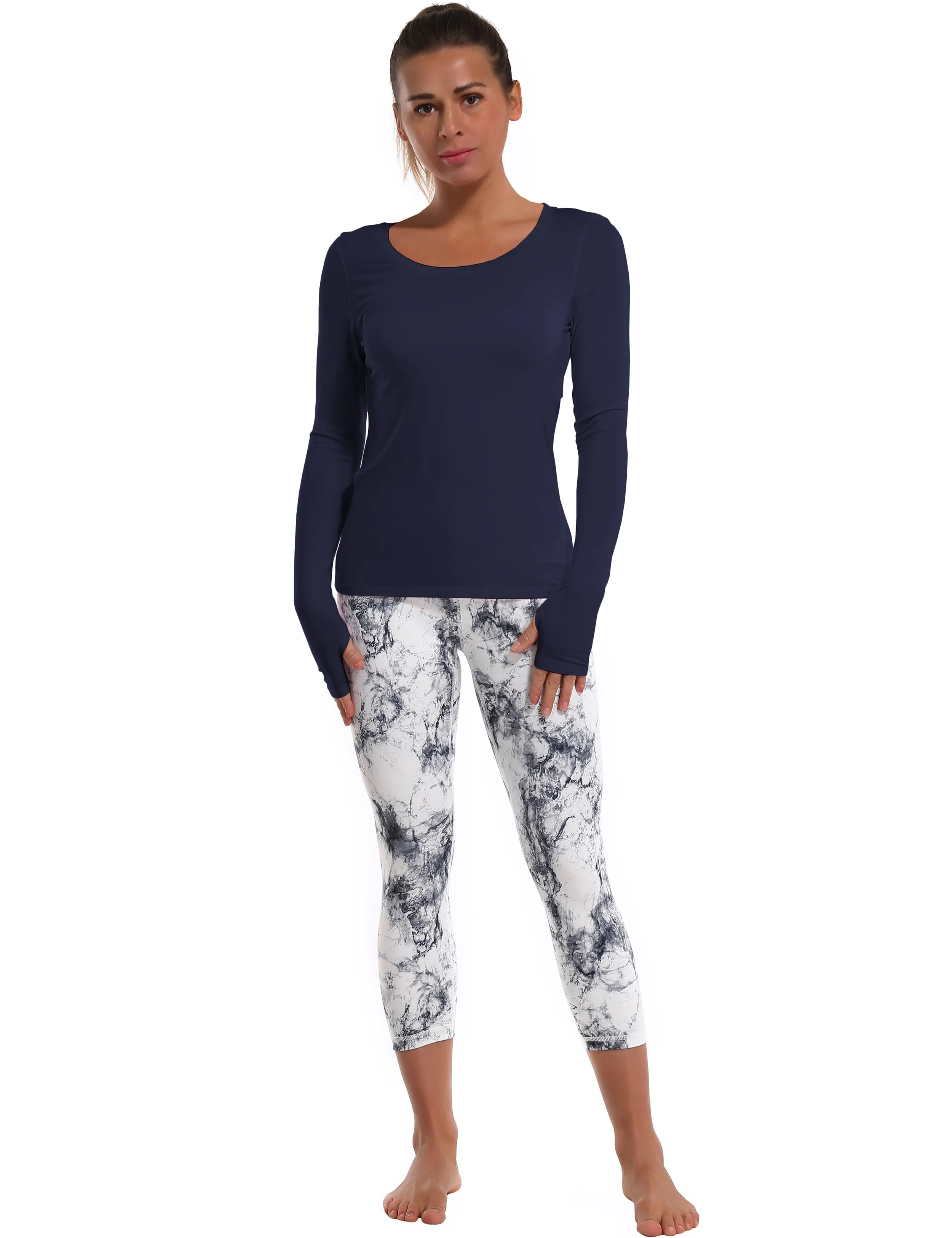 Open Back Long Sleeve Tops darknavy_Plus Size