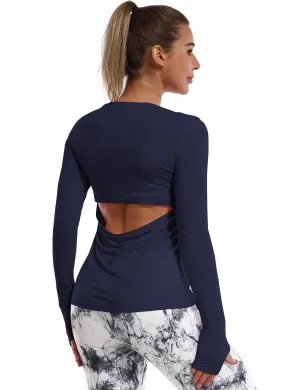Open Back Long Sleeve Tops darknavy_Plus Size