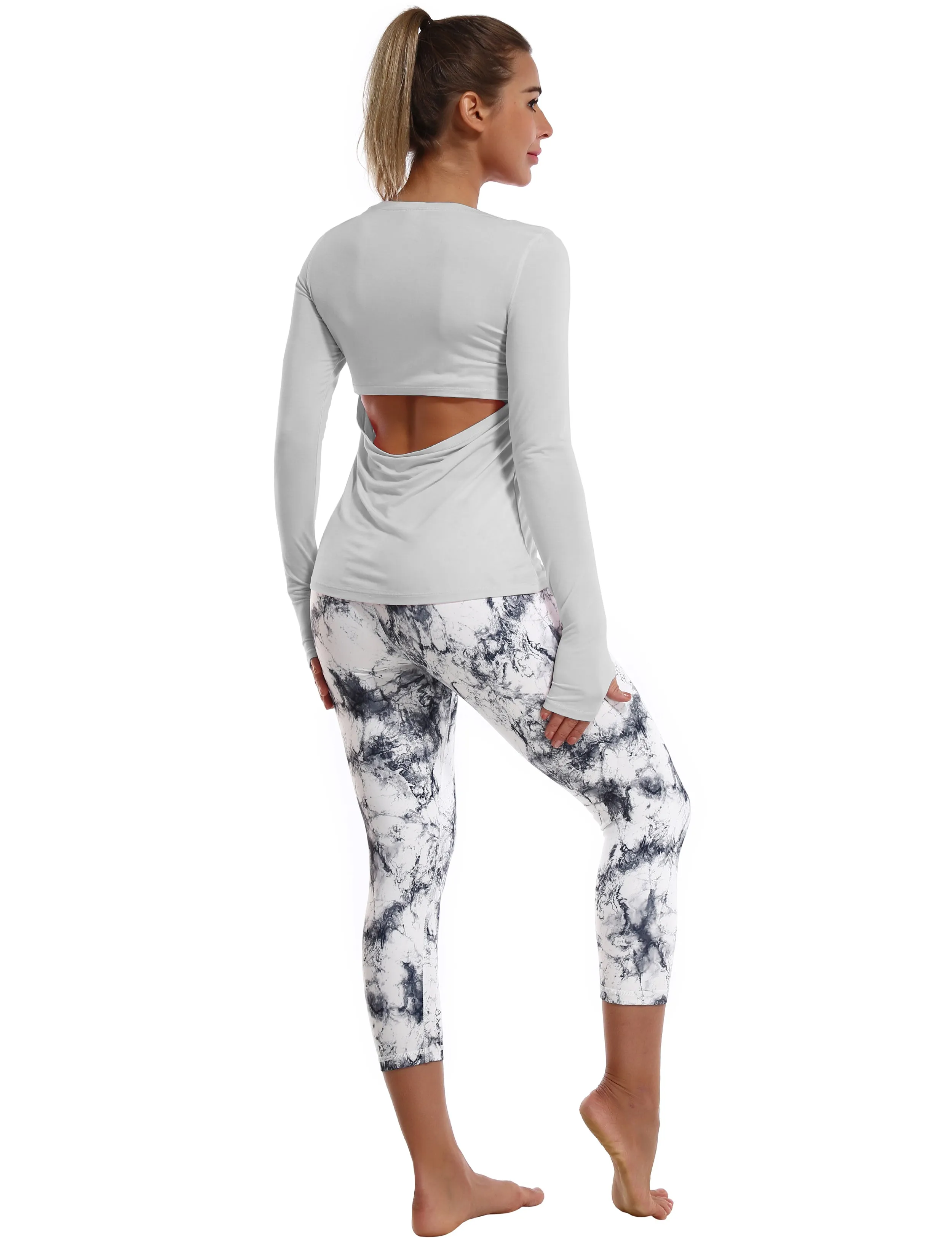 Open Back Long Sleeve Tops lightgray_Pilates