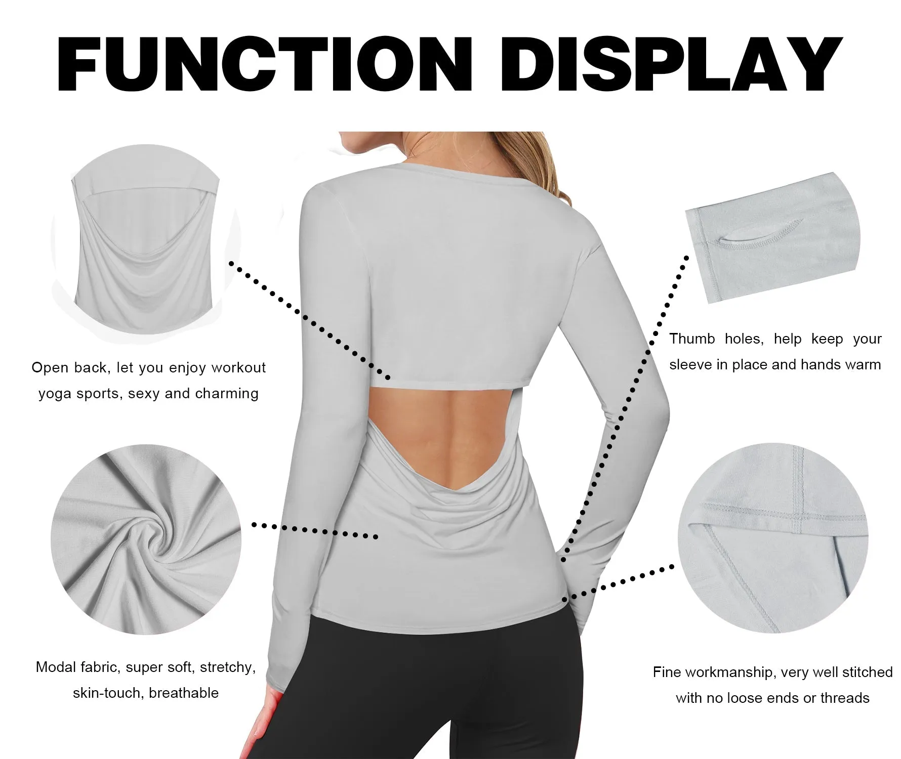 Open Back Long Sleeve Tops lightgray_Pilates