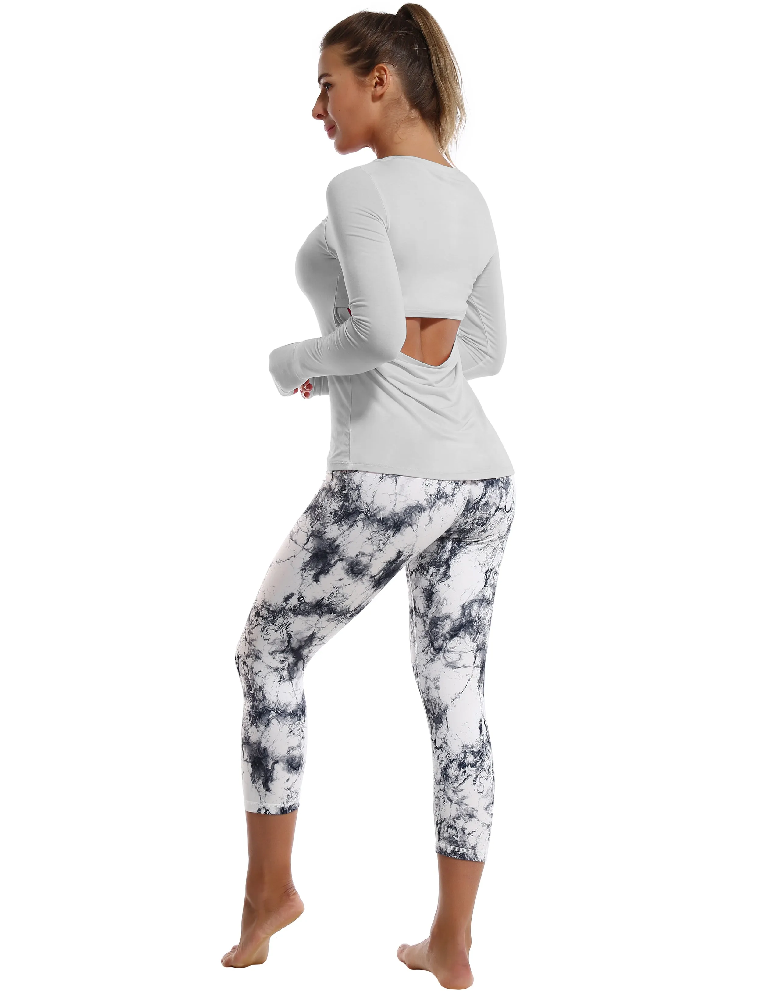 Open Back Long Sleeve Tops lightgray_Pilates