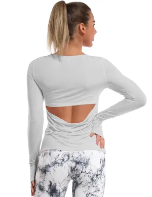Open Back Long Sleeve Tops lightgray_Pilates