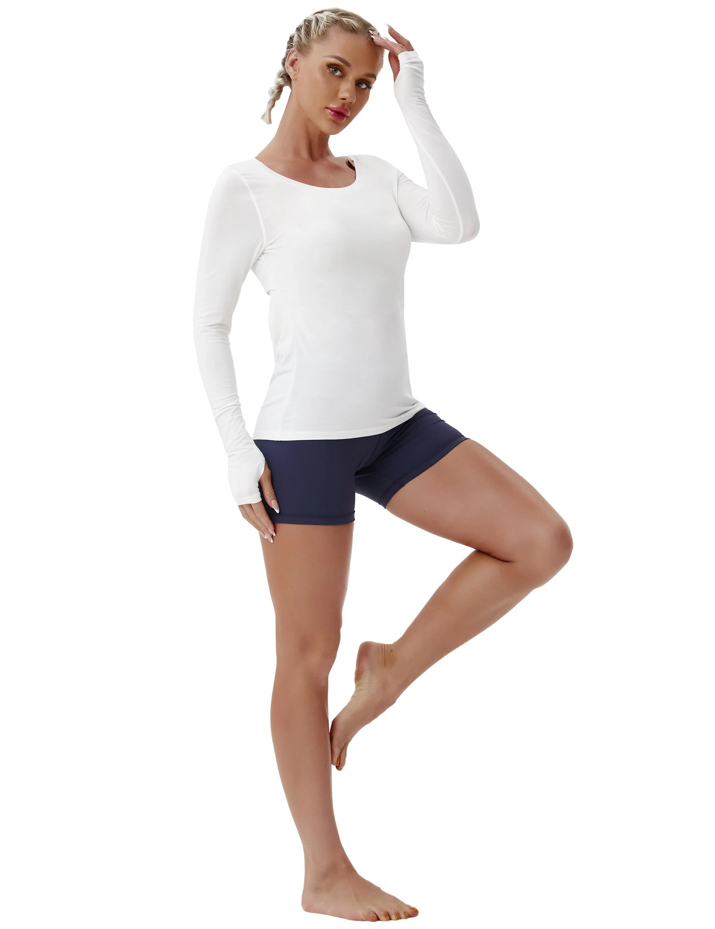 Open Back Long Sleeve Tops white_Pilates
