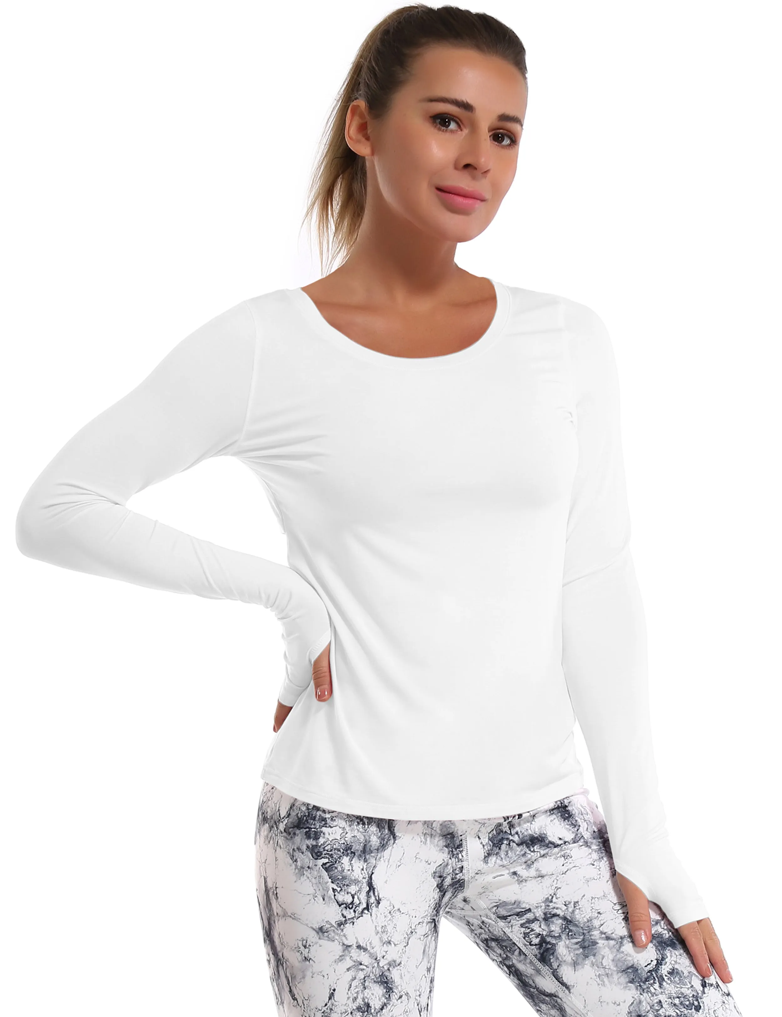 Open Back Long Sleeve Tops white_Pilates