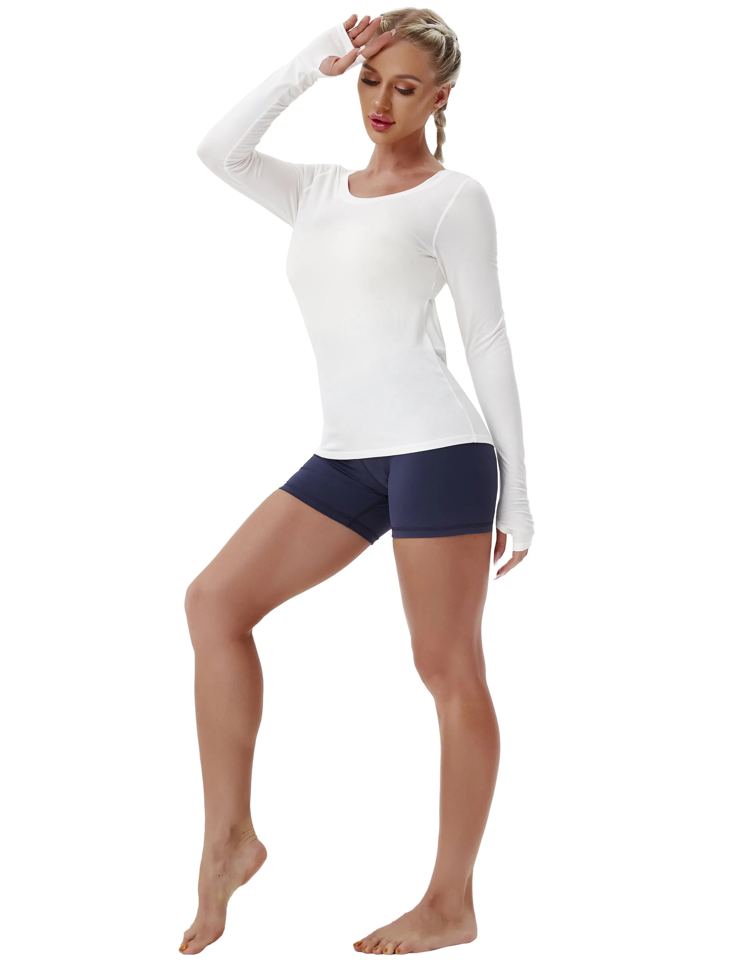 Open Back Long Sleeve Tops white_Pilates