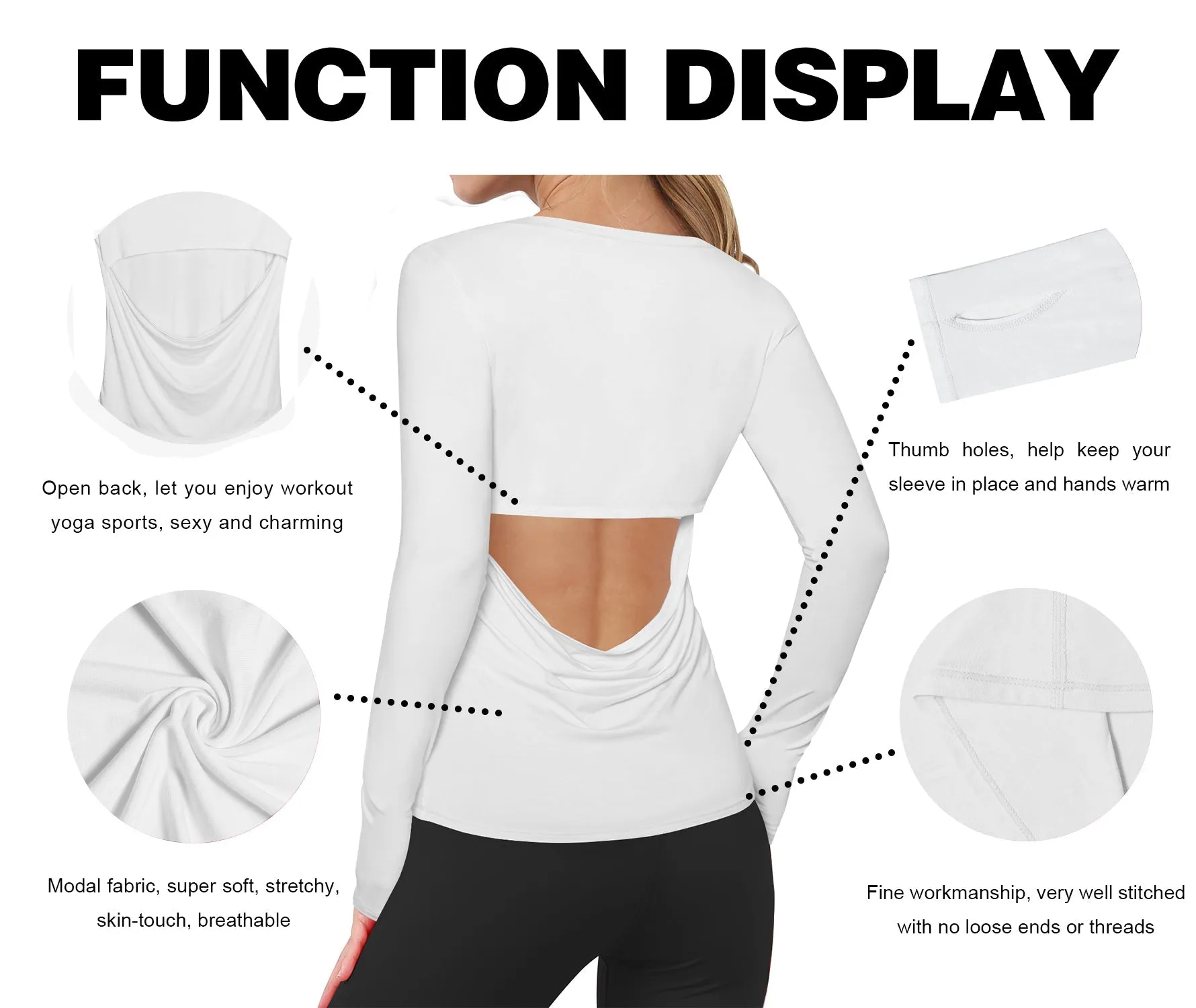 Open Back Long Sleeve Tops white_Pilates