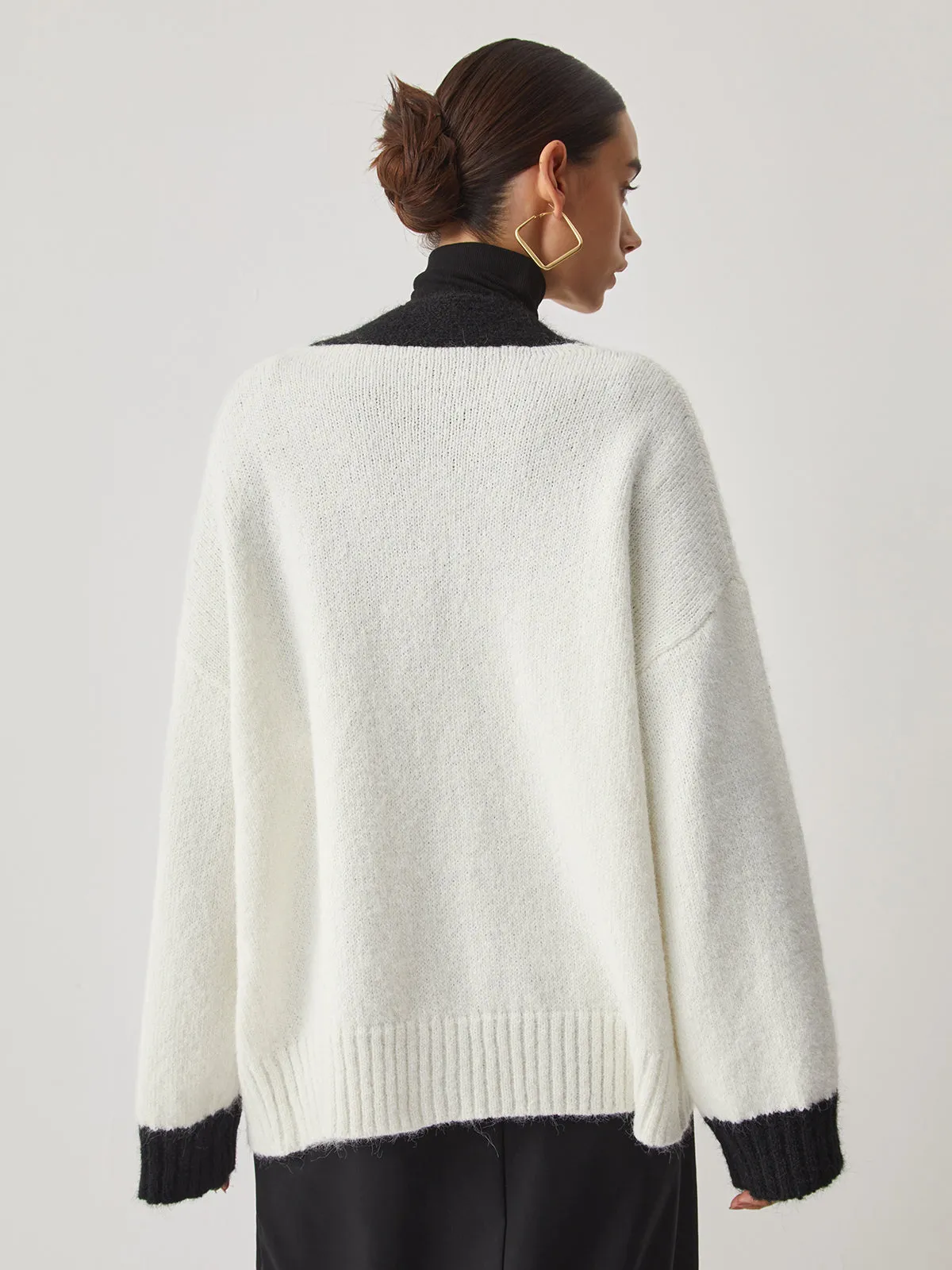 Oversized Contrast Trim Cardigan