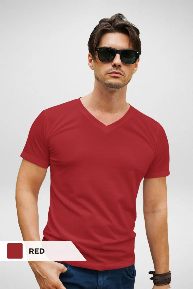 Pack Of 3 V Neck T-Shirts Navy Blue Red and Black for Men