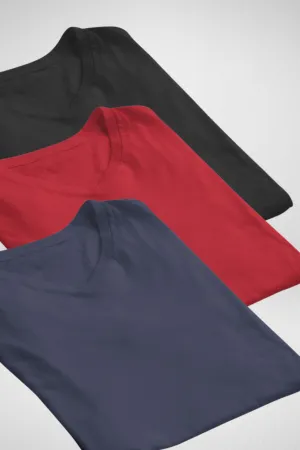 Pack Of 3 V Neck T-Shirts Navy Blue Red and Black for Men