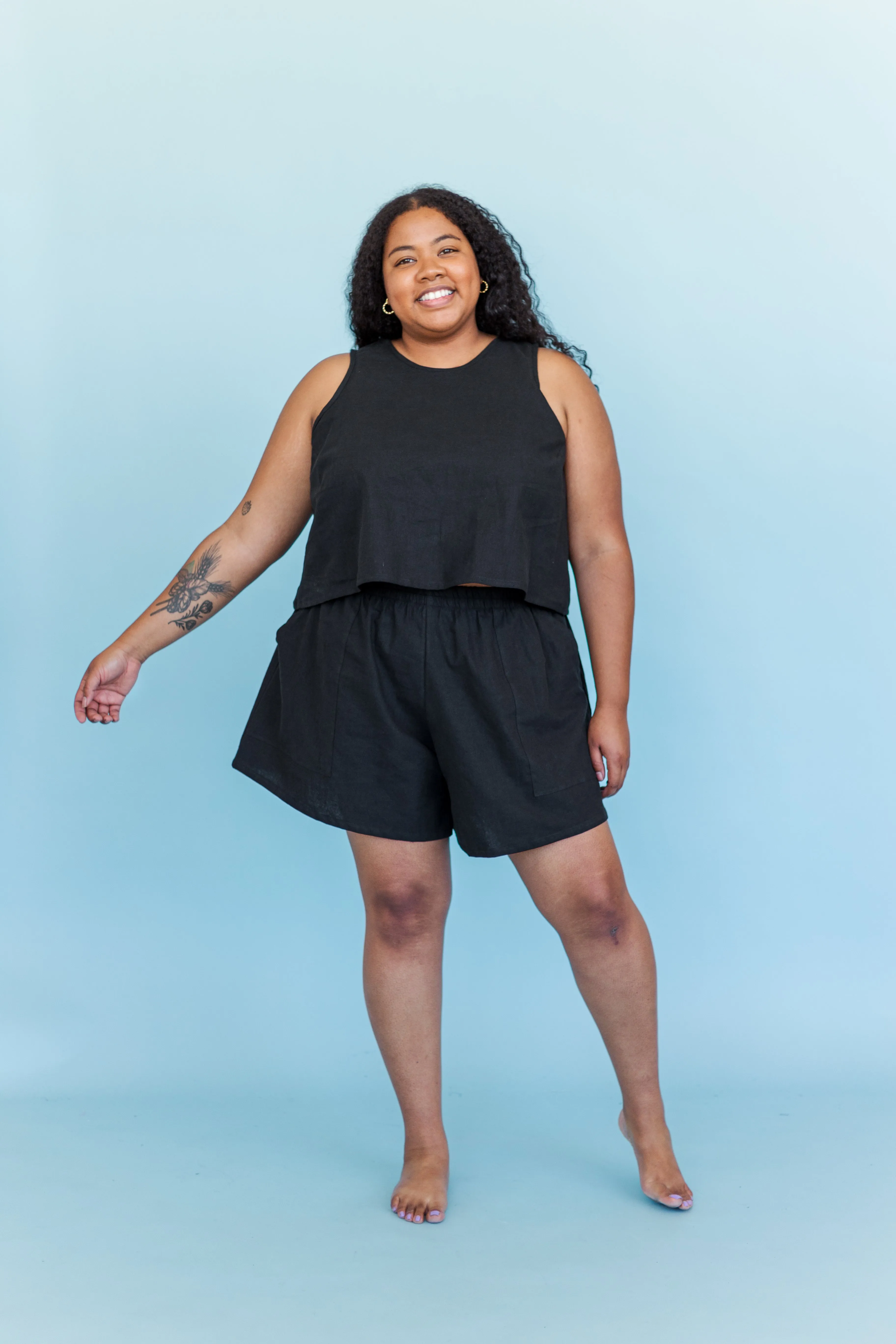 Perfect Tank in Black Cotton Linen