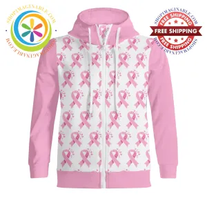 Pink Cancer Awareness Full Zip Unisex Turtleneck Hoodie