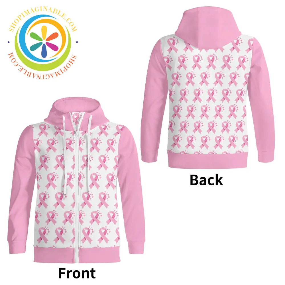 Pink Cancer Awareness Full Zip Unisex Turtleneck Hoodie