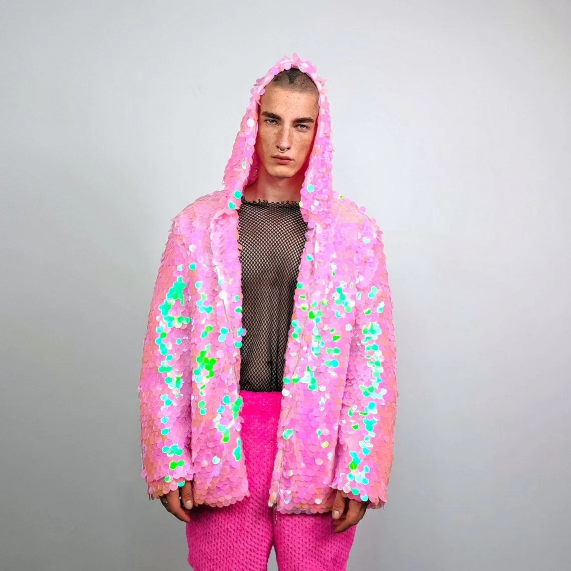 Pink sequin shorts mermaid trousers fantasy pants holographic skirt luminous festival bottoms rave joggers fairy neon overalls