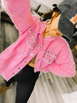 Pink Studded Demin Jacket - PRE-ORDER ONLY! - The ETA to the warehouse: 10/18