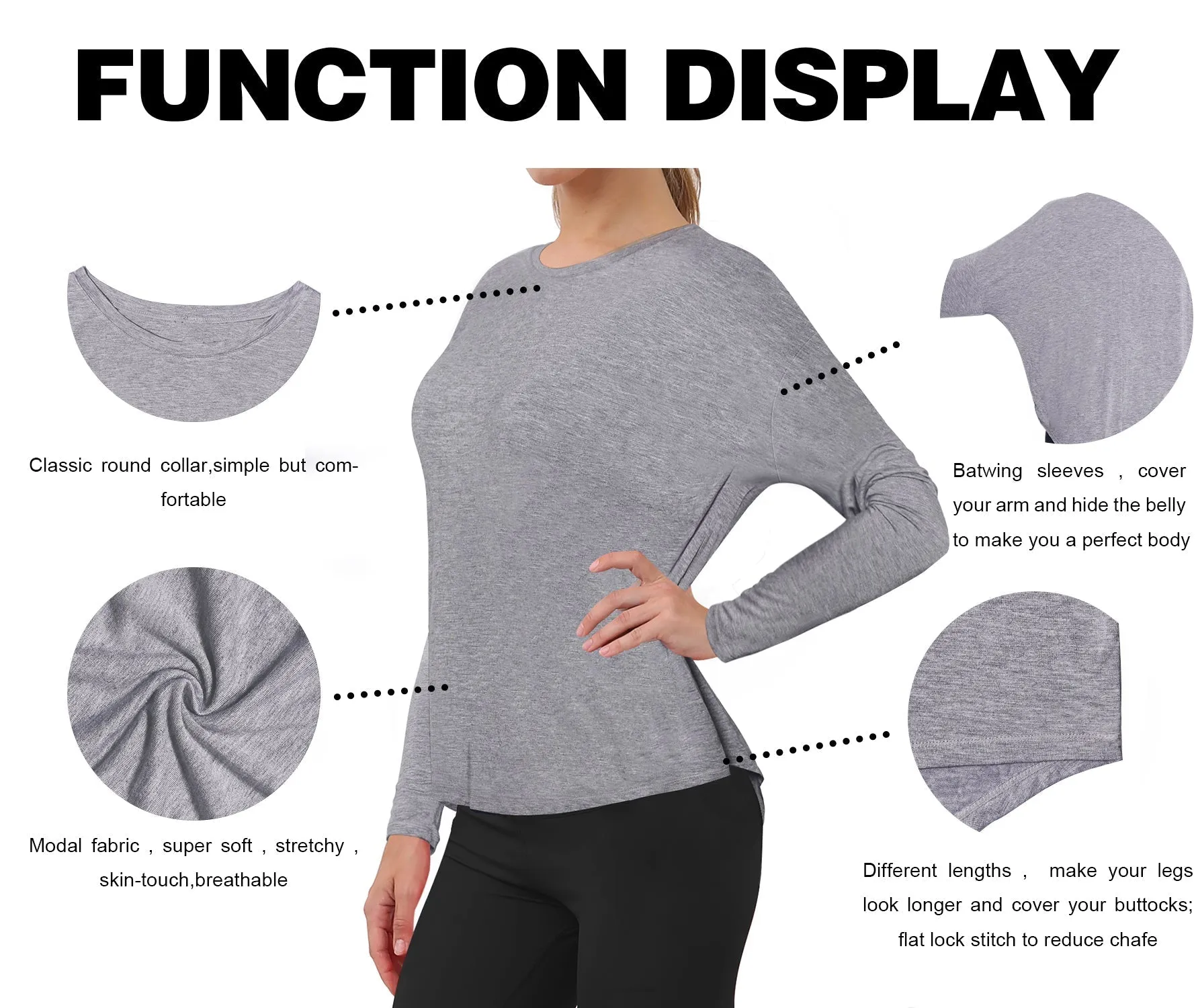 Plus Size Batwing Tunic Tops heathergray_Plus Size