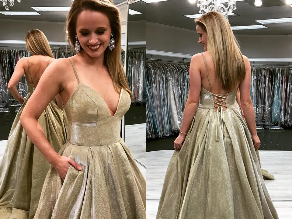 Promfast Spagetti Straps Champagne Prom Dresses Evening Dresses, Cheap Long Party Dress for Sale PFP2082