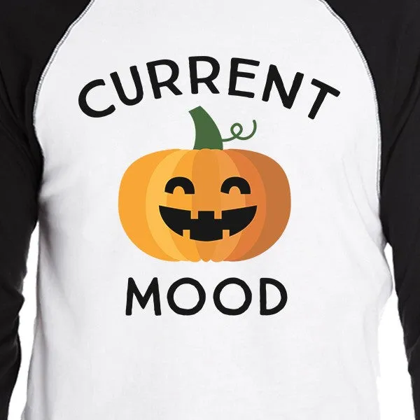 Pumpkin Current Mood Mens Black And White Baseball Shirt