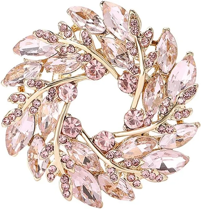 Rhinestone Flower Brooch for Women Sparkling Cubic Zirconia Wreath Brooch Pin Vintage Crystal Wheat Ear Flower Pin Elegant Clothing Hat Bag Accessories Christmas Wedding Bridal Birthday Jewelry