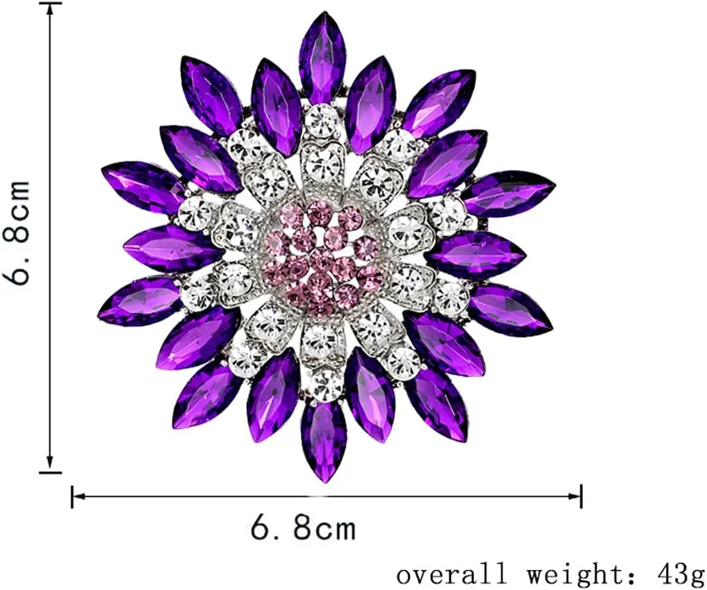 Rhinestone Sunflower Brooch for Women Sparkling Cubic Zirconia Flower Brooch Pin Elegant Large Crystal Floral Lapel Pin Dainty Clothing Hat Bag Accessories Christmas Wedding Bridal Birthday Jewelry