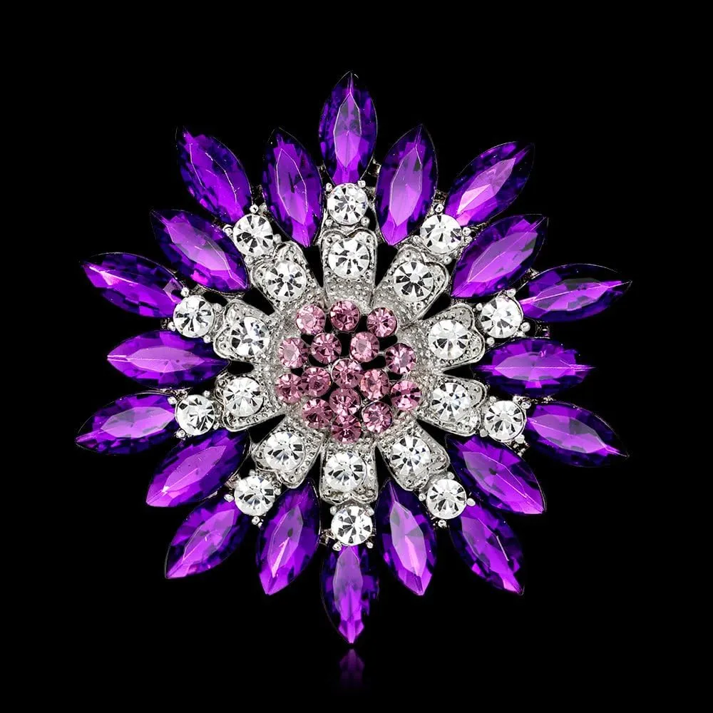 Rhinestone Sunflower Brooch for Women Sparkling Cubic Zirconia Flower Brooch Pin Elegant Large Crystal Floral Lapel Pin Dainty Clothing Hat Bag Accessories Christmas Wedding Bridal Birthday Jewelry