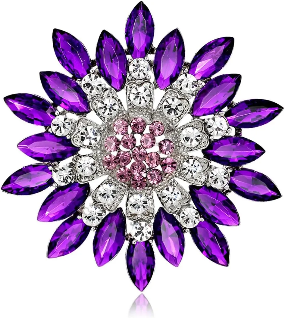 Rhinestone Sunflower Brooch for Women Sparkling Cubic Zirconia Flower Brooch Pin Elegant Large Crystal Floral Lapel Pin Dainty Clothing Hat Bag Accessories Christmas Wedding Bridal Birthday Jewelry