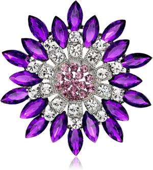 Rhinestone Sunflower Brooch for Women Sparkling Cubic Zirconia Flower Brooch Pin Elegant Large Crystal Floral Lapel Pin Dainty Clothing Hat Bag Accessories Christmas Wedding Bridal Birthday Jewelry