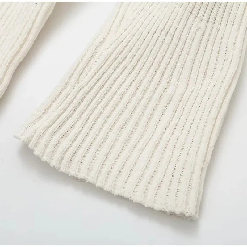 Ribbed Knit A-Line Mini Dress with Flare Sleeves
