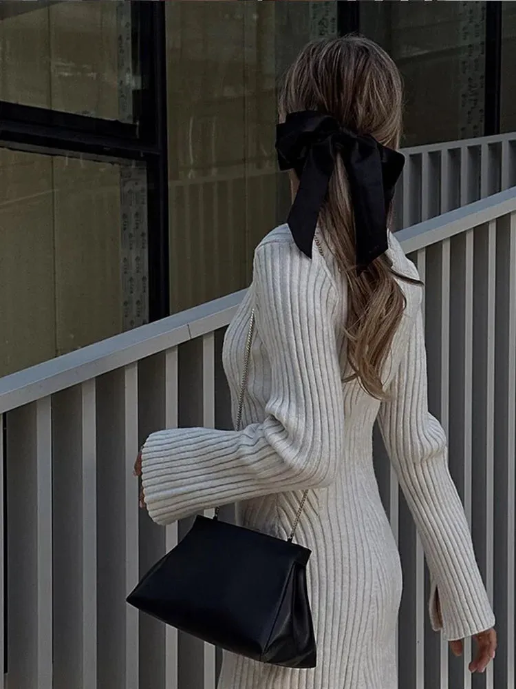 Ribbed Knit A-Line Mini Dress with Flare Sleeves