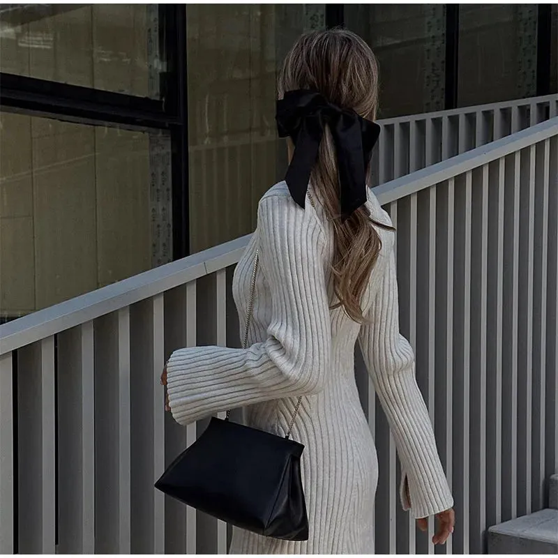Ribbed Knit A-Line Mini Dress with Flare Sleeves