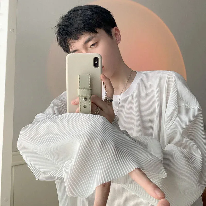 Riolio Loose Autumn Men Long Sleeve T Shirts New Fashion O Neck Vertical Lines Solid Color Casual Men T Shirt Tops