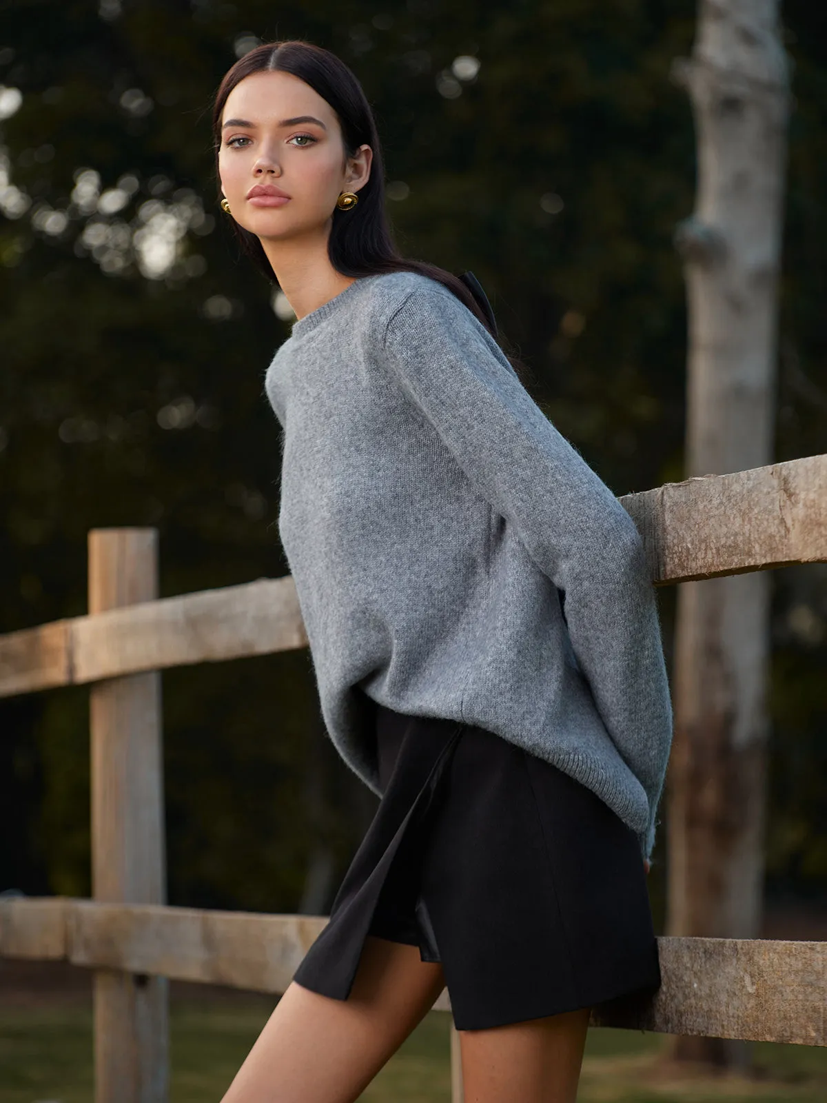 Round Neck Bow-Decor Sweater