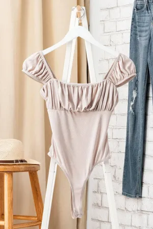 Ruched Cap Sleeve Nude Bodysuit