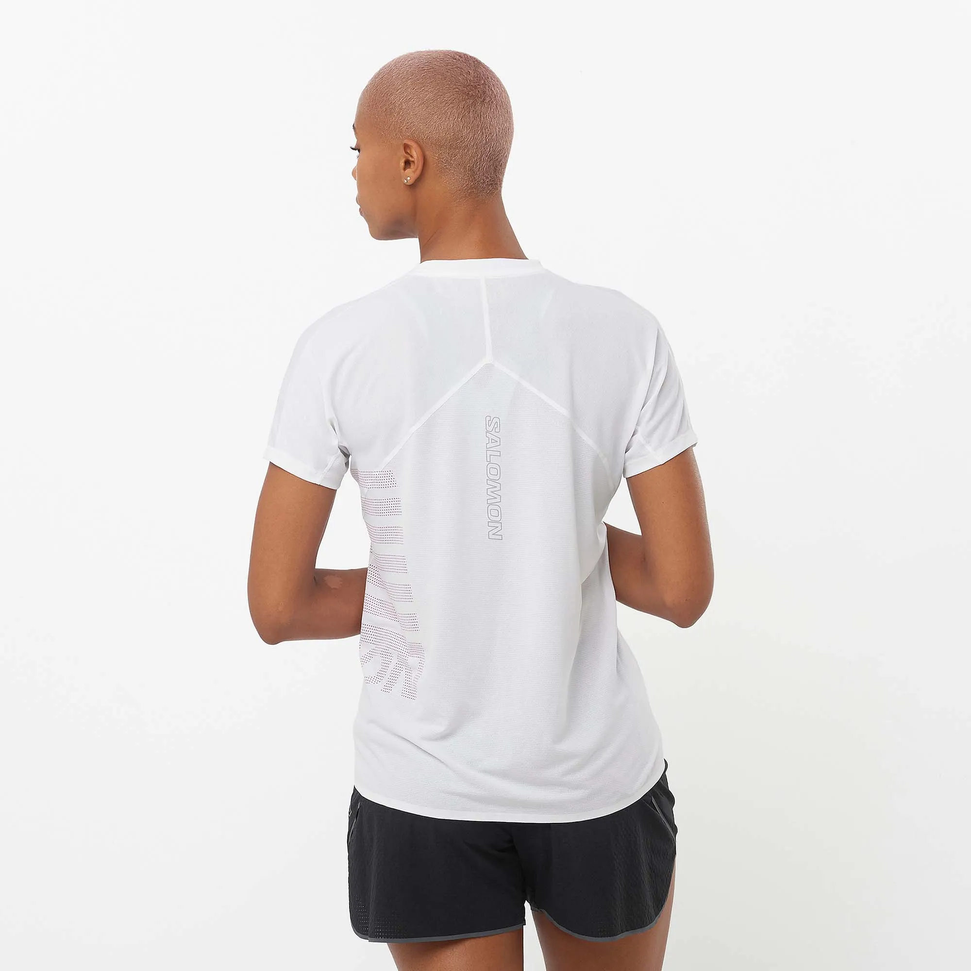 Salomon | Women's Sense Aero GFX Short Sleeve Tee - White/Beetroot Purple