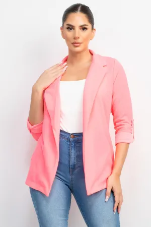 Shirred Neon Pink Quarter Sleeve Blazer