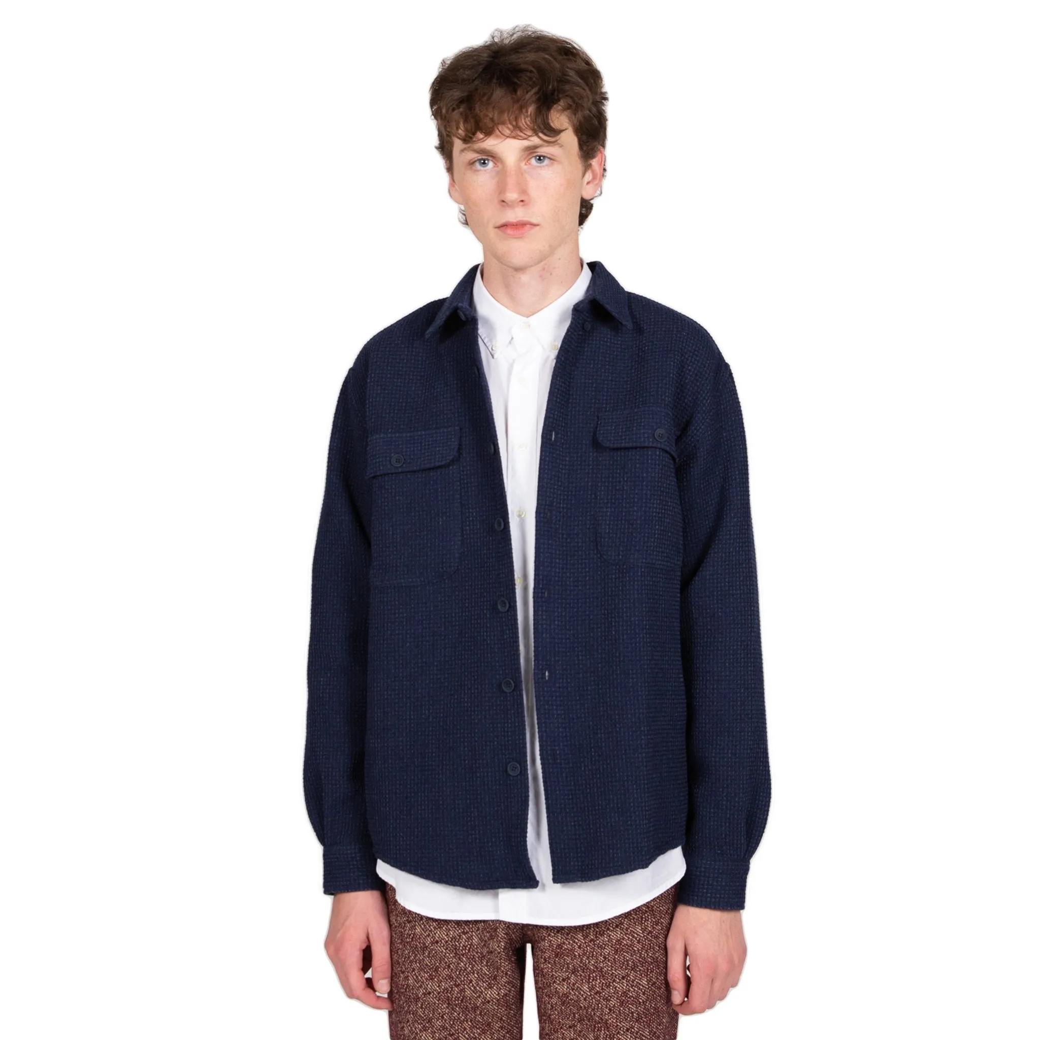 Shirt Boxy Waffle Wool - Navy