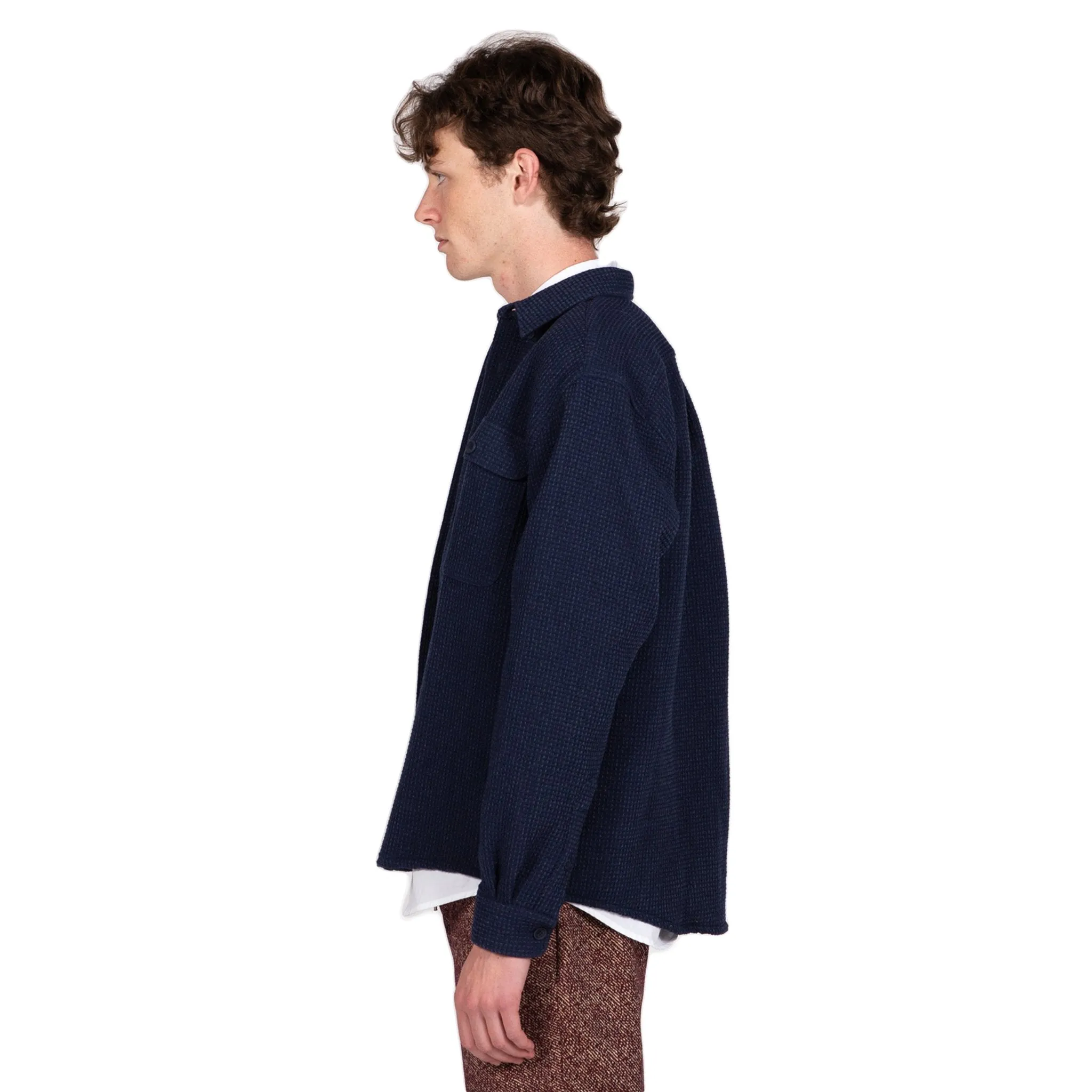 Shirt Boxy Waffle Wool - Navy