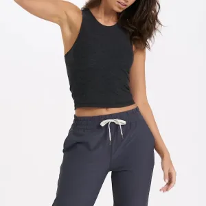 Soft Suede Feel High-Neck Crop Tank - Black Heather