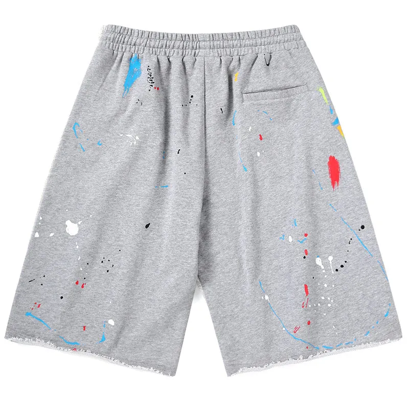 Splash Ink Print Raw Edge Loose Shorts