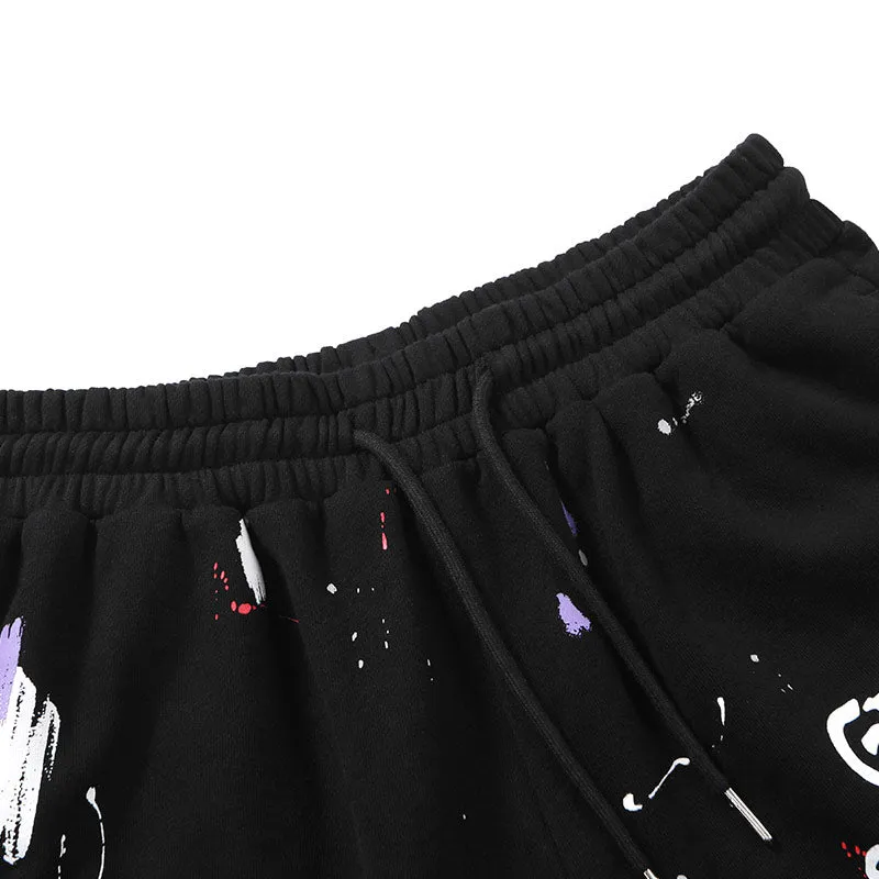 Splash Ink Print Raw Edge Loose Shorts